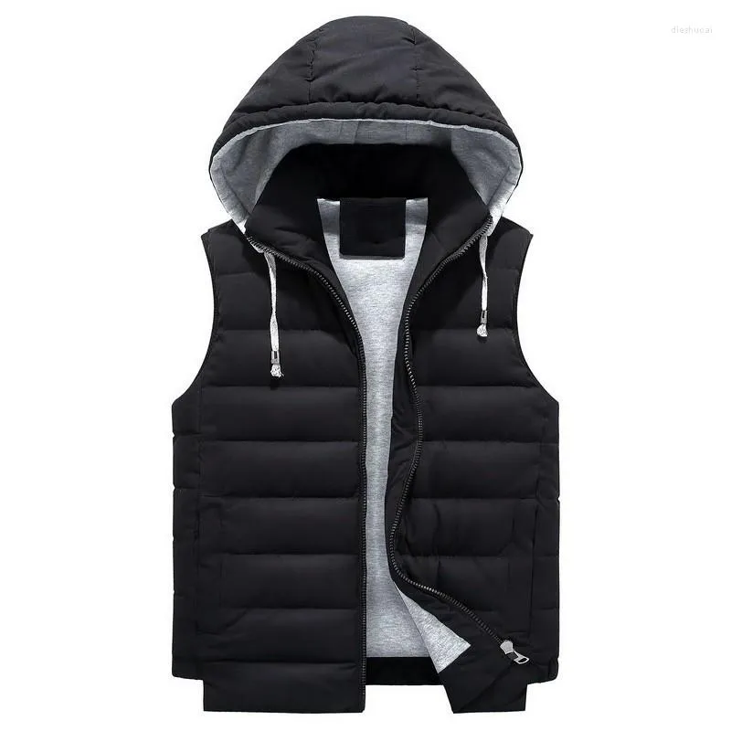 Hommes Gilets À Capuche Sans Manches Hommes Épais Coton Gilet Manteaux Chapeau Fermeture À Glissière Détachable Lâche Mode Casual Homme Gilet Plus La Taille 4XL-8XL