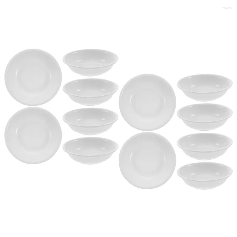 Dinnerware Sets 12 Pcs Set Plastic Dishes Soy Sauce White Dipping Bowls Small Vegetables Snack Cups Mini Round Plates