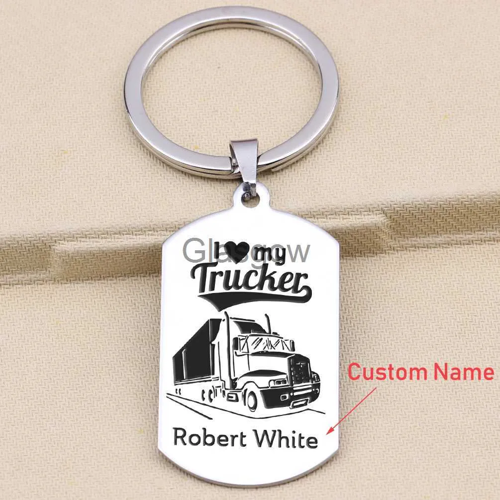 Car Key I Love My Trucker Engraved Keychain for Husband Gift Personalized Custom Name Charms Men's Keyrings Fshion Jewerly Car Keytags x0718