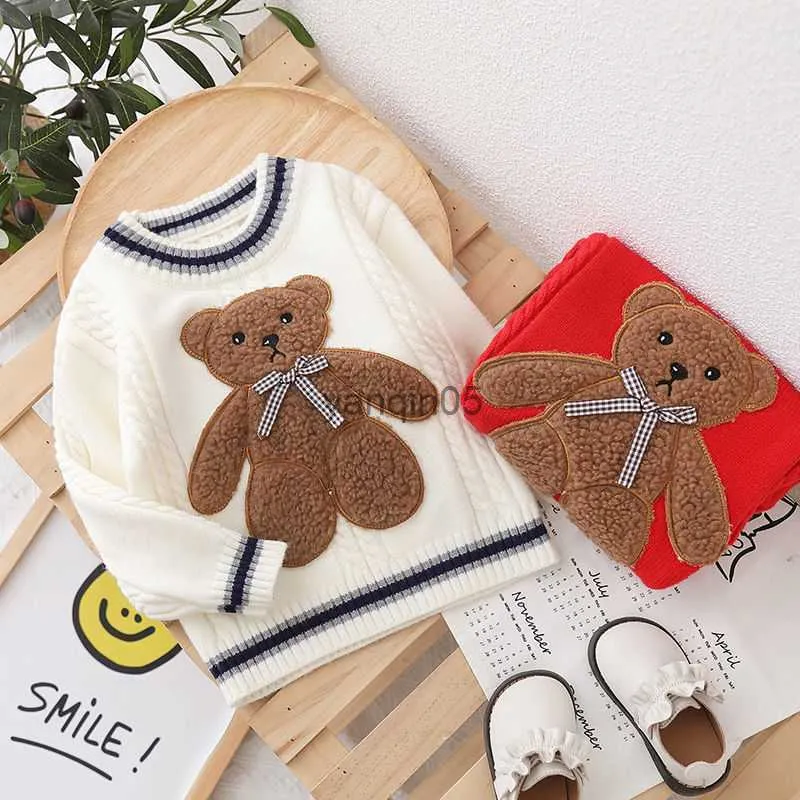 Pullover 2022 Autunno Inverno Ragazze Ragazzi Simpatico Cartone Animato Orso Maglioni Bambino Bambini Bambini Maglia Camicia HKD230719