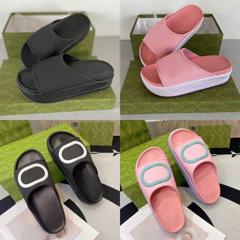 Designer kvinnor tjocka botten sandaler plattform tofflor män gummi glid makaron färg strand tofflor icke-halk mjuk mode sommarstrand flip-flops med låda nr354