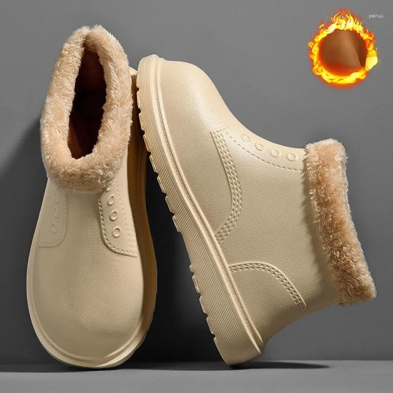 Botas de nieve para hombre, zapatos de lluvia impermeables, tobillo cálido de invierno, botas de lluvia antideslizantes de goma para hombre con plataforma para exteriores