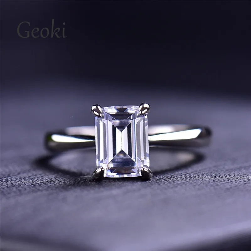 Wedding Rings Silver 925 Original 2 Carat White Emerald Cut Diamond Test Past D Color Engagment Ring Brilliant Gemstone Jewelry 230718