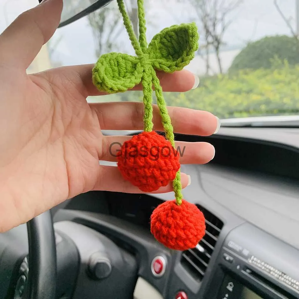 Cute Cherry Kawaii Flower Car Mirror Hanging Charm Fruit Decor Teens Interior Rear View Mirror Car Accessories for Women