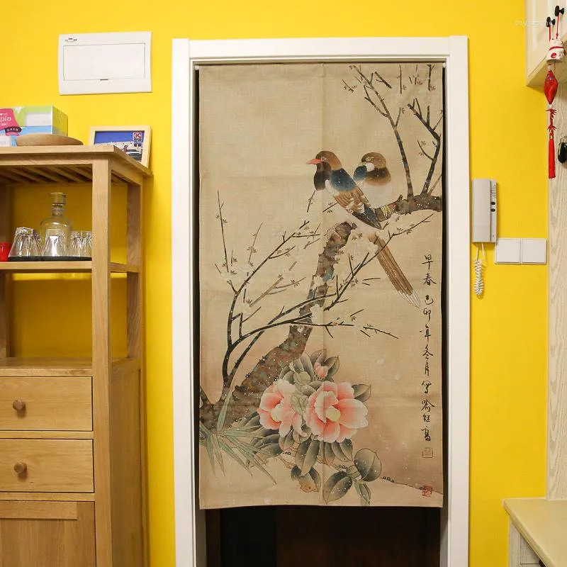 Curtain Chinese Style Flower And Bird Pattern Door Japanese Noren Half Kitchen Feng Shui