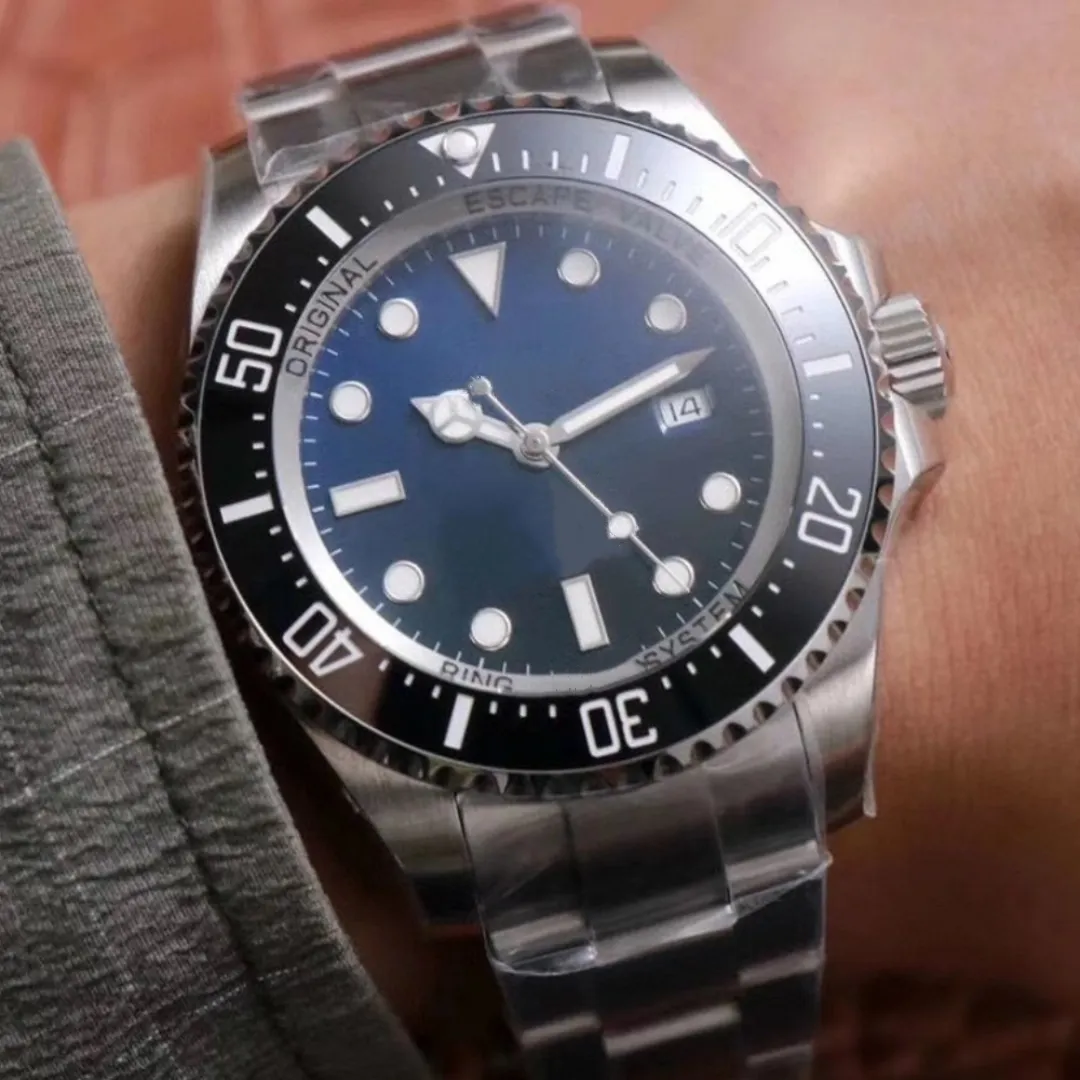 Heren/Dames Horloges Rolx Heren Blauw SEA-DWELLER Keramische Bezel 44mm Roestvrij Staal Automatische Zwarte Horloges