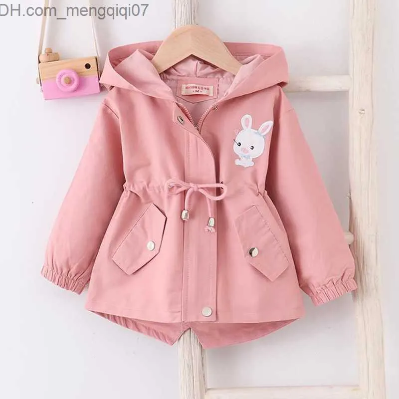 Päls 1-7 år Baby Girl Jacket Spring/Summer Casual Windproof Children's Jacket Cute Rabbit Hooded Baby Jacket Barnkläder Z230719