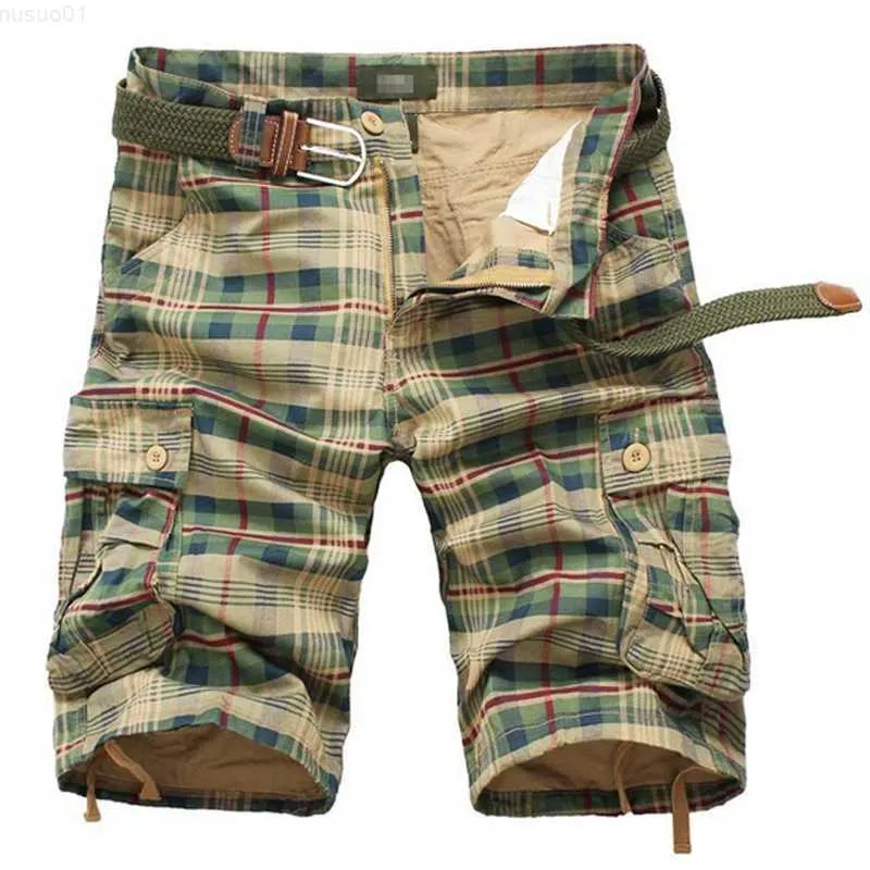 Herr shorts män last shorts sommar avslappnad pläd strand shorts manlig flerficka camo kamouflage shorts militära korta byxor bermuda overaller l230719