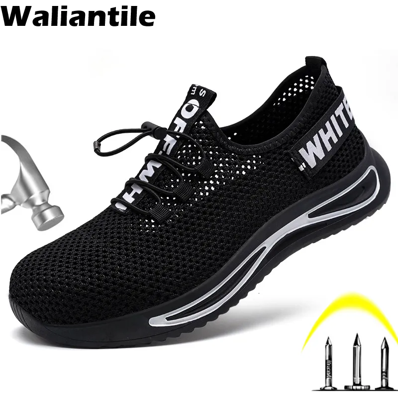 Stövlar Waliantile Summer Safety Shoes Sports Mens Breattable Lightweight Industrial Work Boots Shatterproof Steel Toe Caps 230719