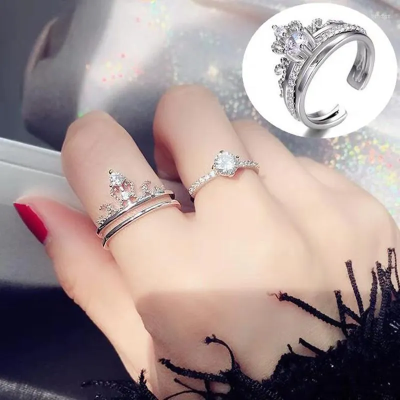 Обручальные кольца Drop 2023 Crown Ring For Women Girls Lovers 2 в 1 двойной съемной Crystal Love Fashion Simple Open