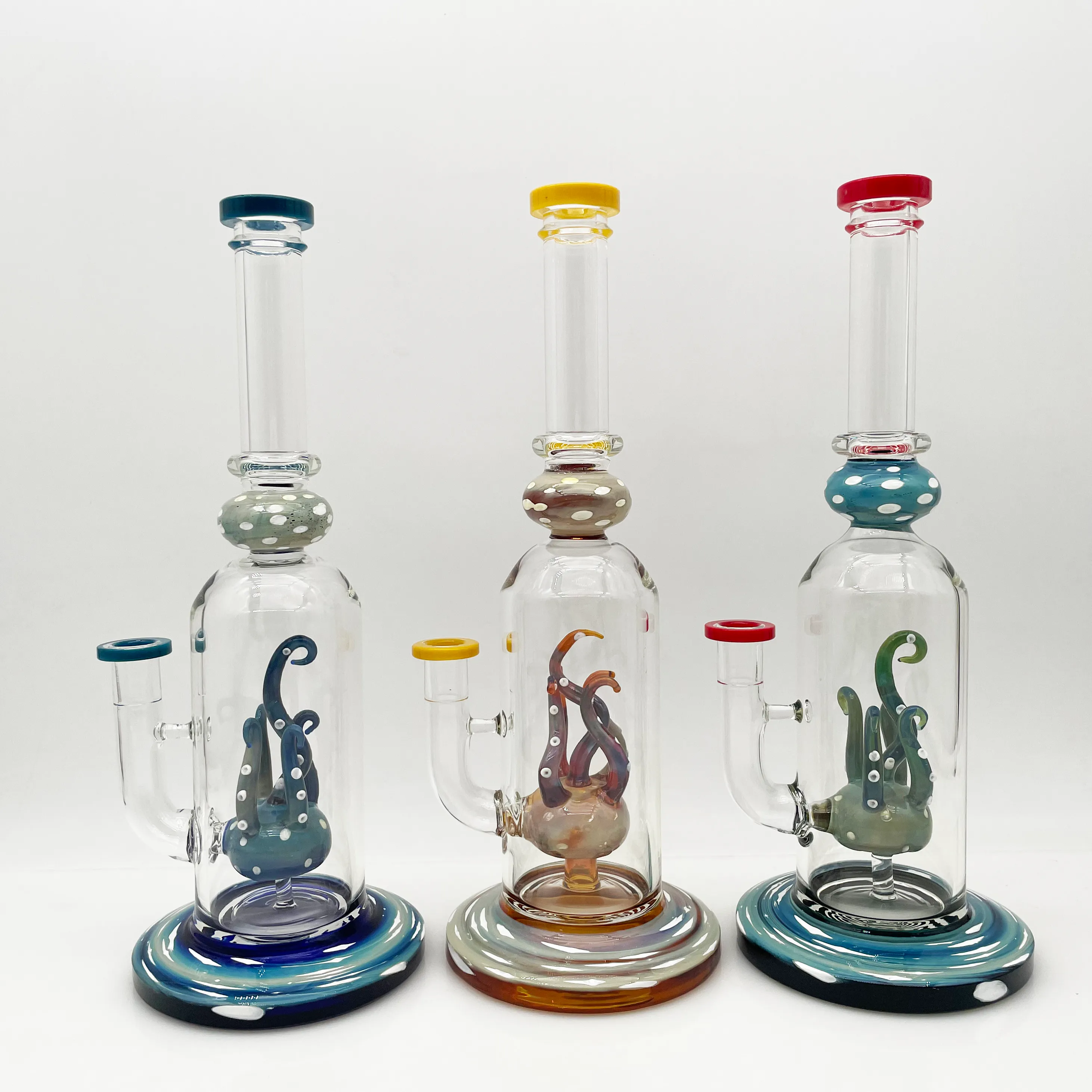 Silver Fumed Octopus Glass Bong Water Pipe 12inch Bubbler 14mm Female Joint With Bowl och Quartz Banger gratis