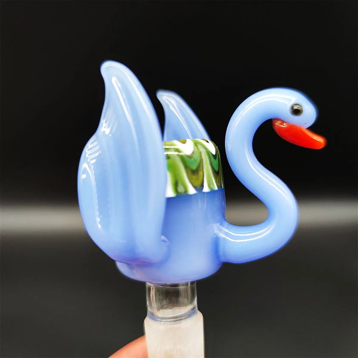 2023 Wig Wag 14mm Thick Bowl Piece Bong Glass Slide Water Pipes Cream Colorful Blue Swan Tip Heady Slides Colorful Bowls Male Smoking Accessory