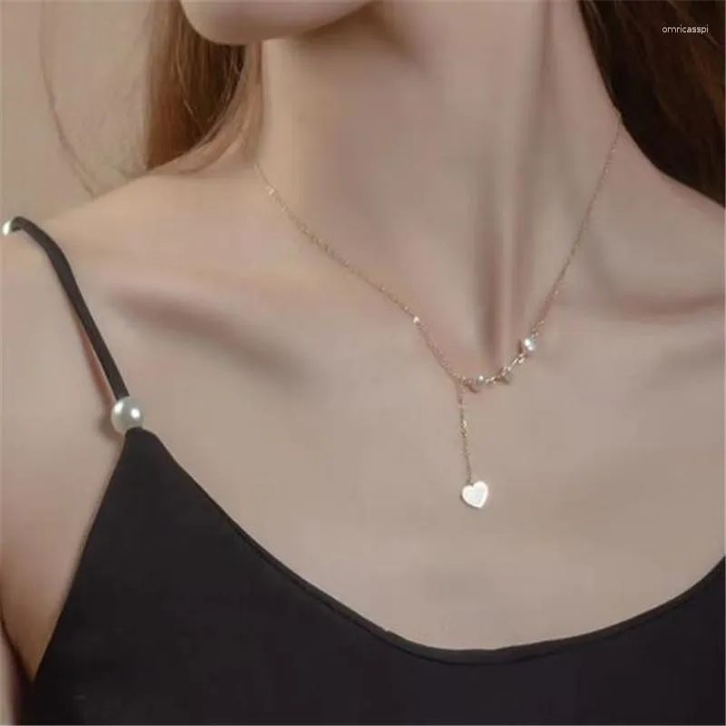 Pendant Necklaces Freshwater Pearl Necklace Gold Color Heart-Shaped Clavicle Chain Fashion Charm Women's Jewelry