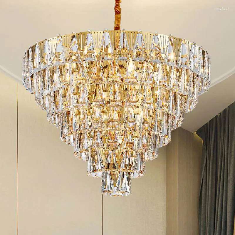 Żyrandole 2023 Stal nierdzewna kryształowy salon życiowy okrągły złoty luksusowy lampa dekoracyjna lampa restauracyjna sypialnia oświetlenie