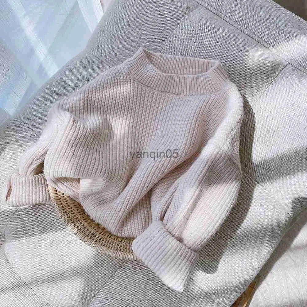 Pullover New Autumn Winter Kids Baby Girl Sweater Långärmad besättning Hals Solid Color Stickover Pullover Tops Knitwear Varma kläder 0-6 år HKD230719