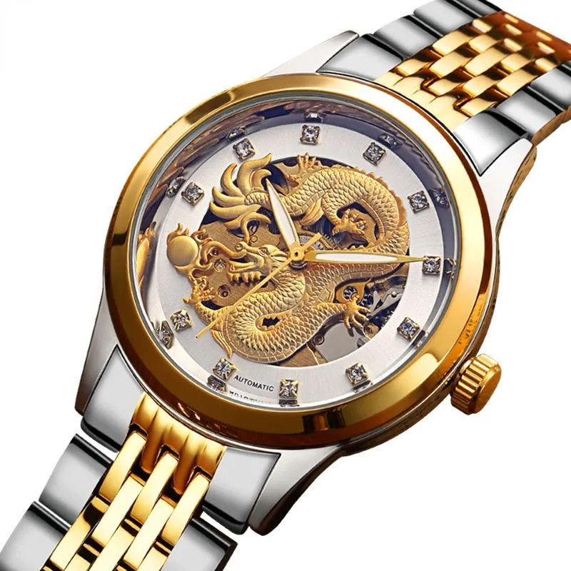 Armbandsur guldmekanisk sportdesign Bezel Golden Watch Mens Watches Top Montre Homme Clock Men Automatic Skeleton Watchwristwatches WR