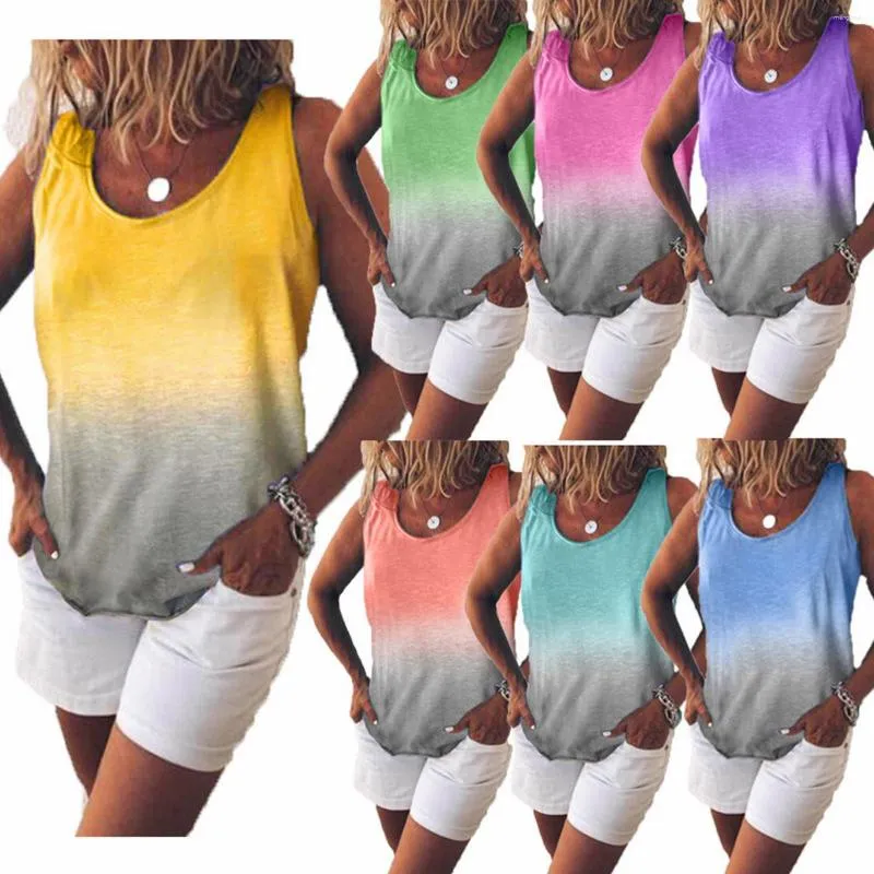 Kvinnors tankar Kvinnor Gradient Printing V Neck Tank Top Tie Dye Sleeveless Casual Shirt Womens Loose Fit 3x Workout Tops Silk Tunika