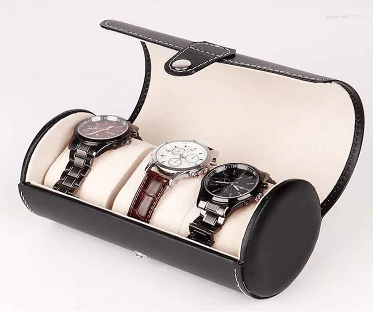 Bolsas para joias simples pacote de couro PU 3 grades caixas de armazenamento de relógio rolo à prova de poeira anti-riscos pulseira vintage exibição organizador de viagens