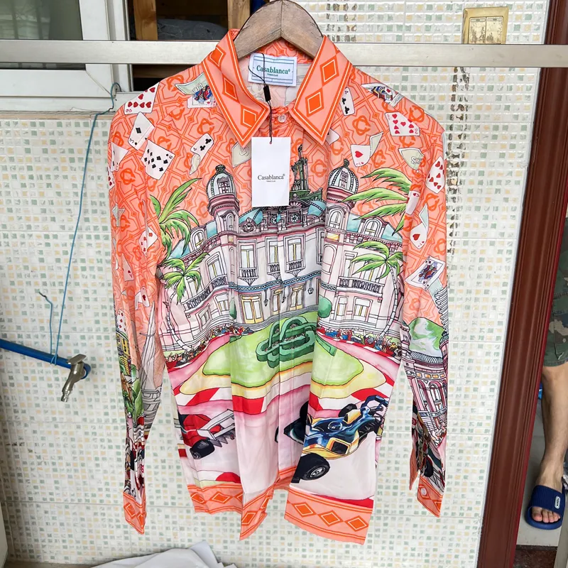 Chemises décontractées pour hommes Thin Silk Casablanca Colorful Poker King Print Shirt Long Design High Quality Loose Hawaiian Beach 230718