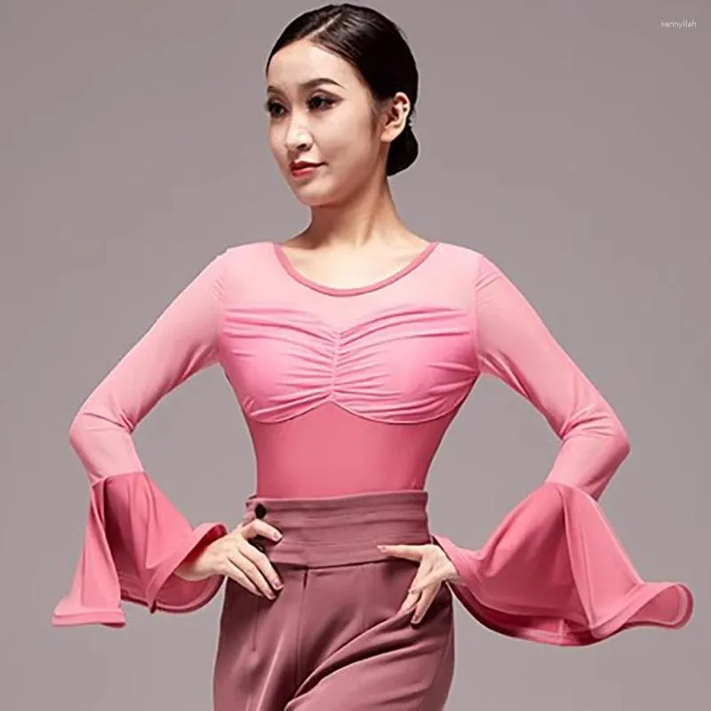 Scene Wear Lotus Sleeve Wrinkle Bodysuit Female Latin Dance Dress Women Ballroom Samba Rumba Performance Dancewear Flhy0368