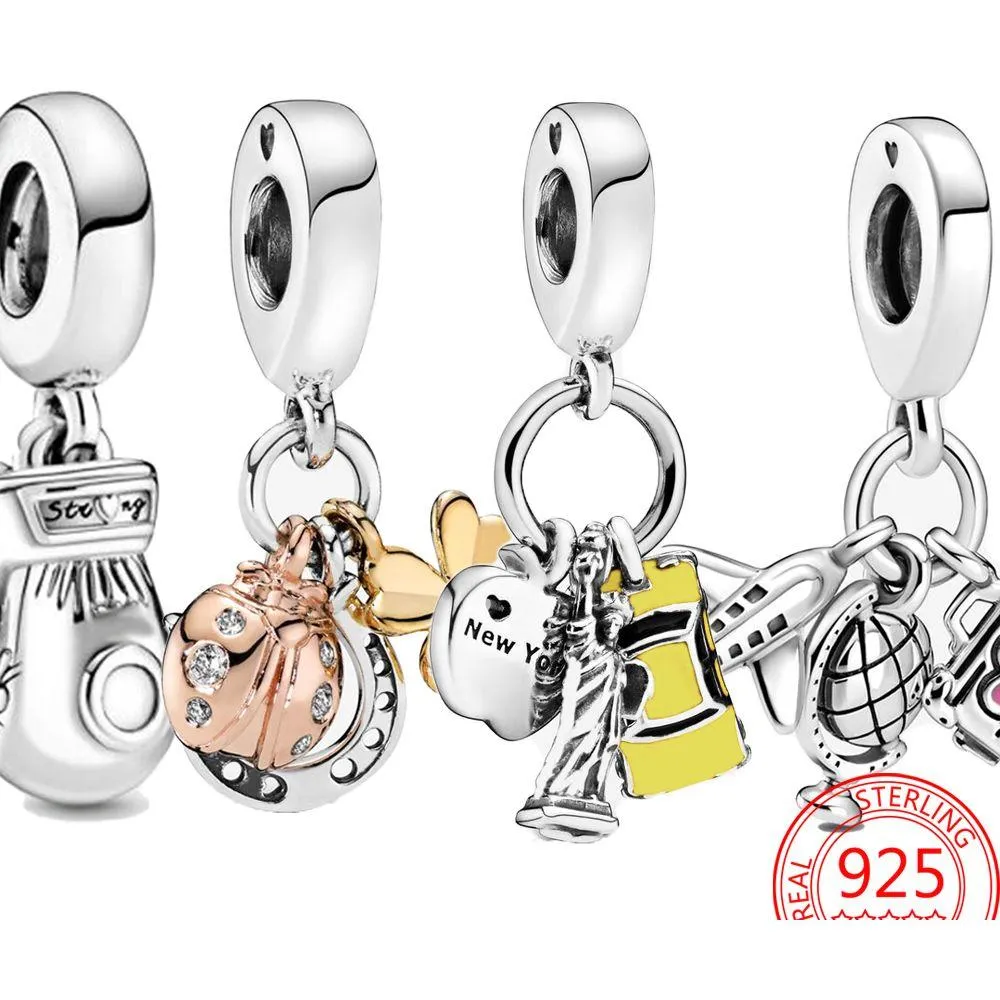 Charms 925 Sier Fit Pandora Charm Branslet Clover koniczyna i biedronka Zestaw wisiorek