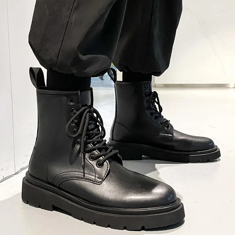 Botas Masculina Alta Preto Couro Genuíno Sapato com Cadarço Cowboy Bota de Motocicleta Vestidos de Festa Baile Plataforma Longa Botas Hombre Zapatos