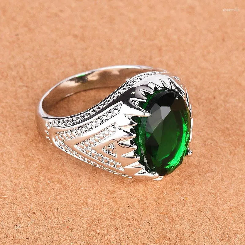 Anillos de racimo Regalos de joyería de cristal de circón verde Anillo ajustable 925 Encantos de plata Accesorios de piedra Amuleto de lujo Encanto de mujer natural