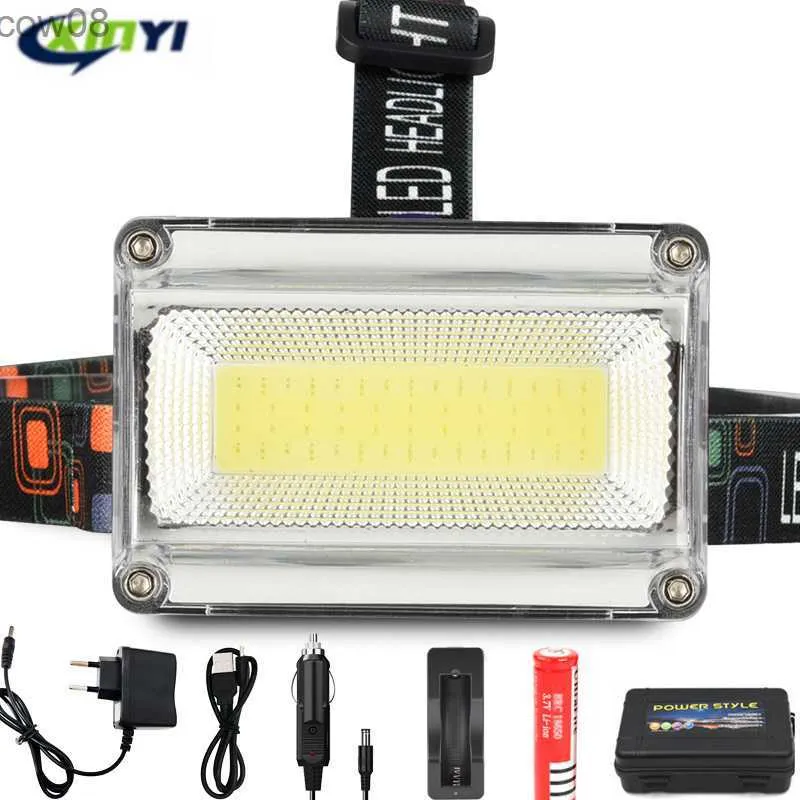 Hoofdlampen 10000LM Krachtige COB D-koplamp DC-oplaadbare hoofdlamp 3 modi Waterdichte hoofdlamp met 18650-batterij voor jagen, vissen HKD230719