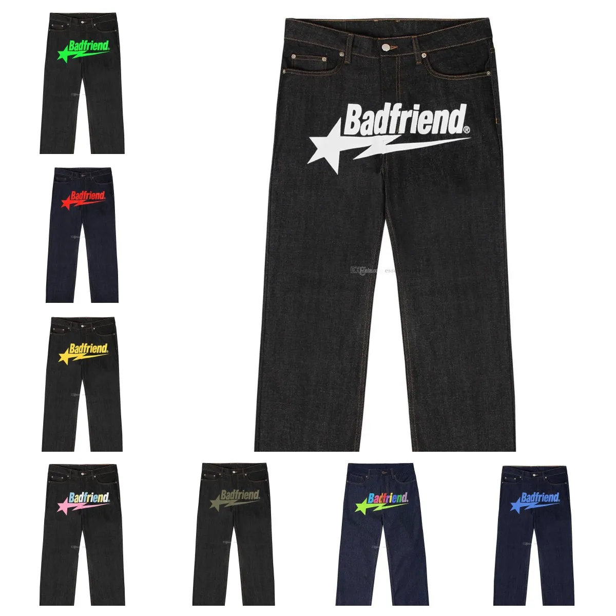 Y2k Men’s Jeans Badfriend Hip Hop Letter Print Black Pants Men Women New  Fashion Casual Rock Wide Foot Baggy Trouser Streetwear