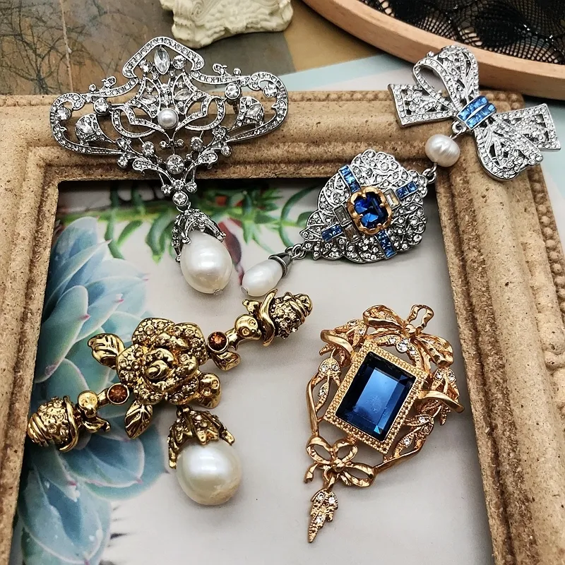 Broches Broches s Big Bow Rectangle Bleu Vintage Fleur Perle Pendentif Banquet Bijoux En Gros Accessoires De Haute Qualité 230718