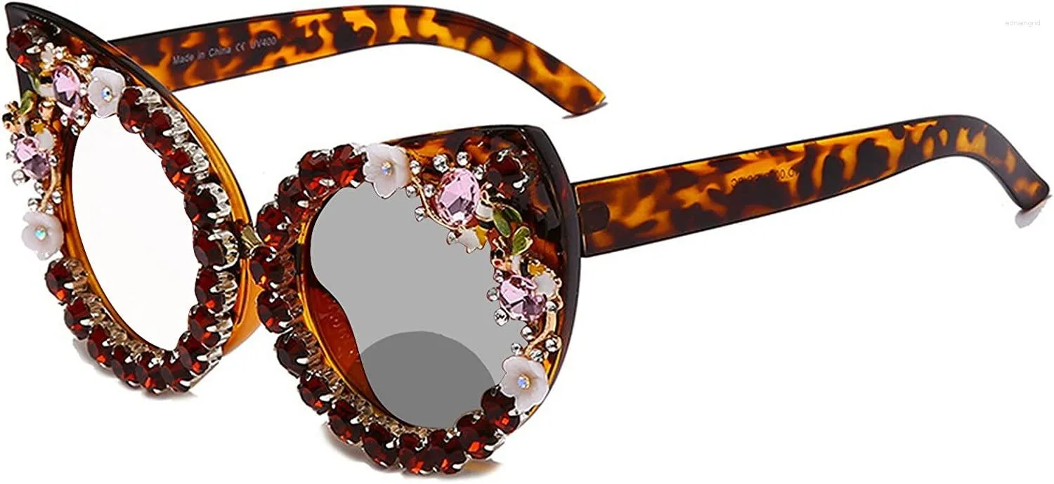 Lunettes de soleil étincelantes cristal cadre oeil de chat Bling strass lunettes de lecture bifocales pour femmes Transition pochromique lecteur NX