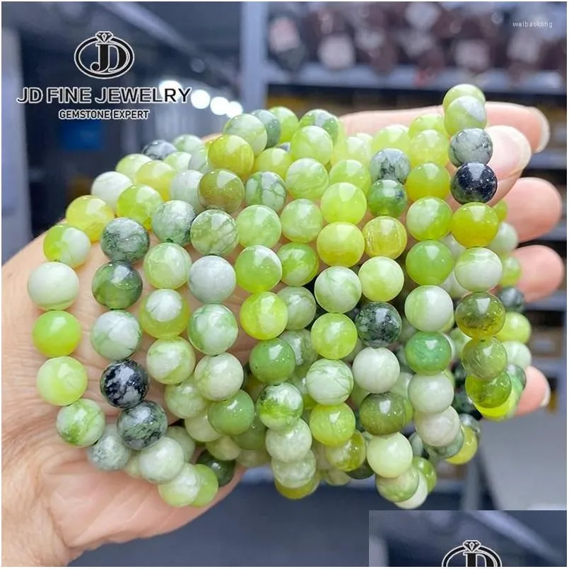 Beaded Strand Jd Natural Stone Qinghua Flower Jade Bead Bracelets Women Fashion Jewelry Gemstone Gift Handmade Bracelet Wristband Dr Dhnsf