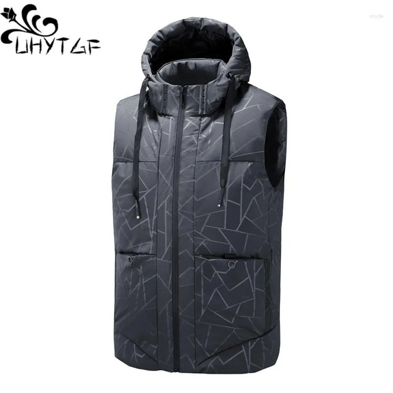 Hommes Gilets UHYTGF Mode Jeunesse Sans Manches Mans Veste À Capuche En Coton Résistant Au Froid Chaud Hiver Gilet Mâle Casual Parkers Gilet 8XL 195