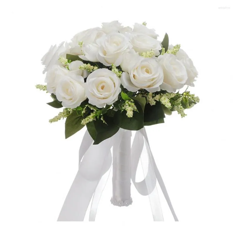 Decorative Flowers Artificial Easy To Maintain Realistic Champagne Roses Fade-resistant For Diy Home Weddings