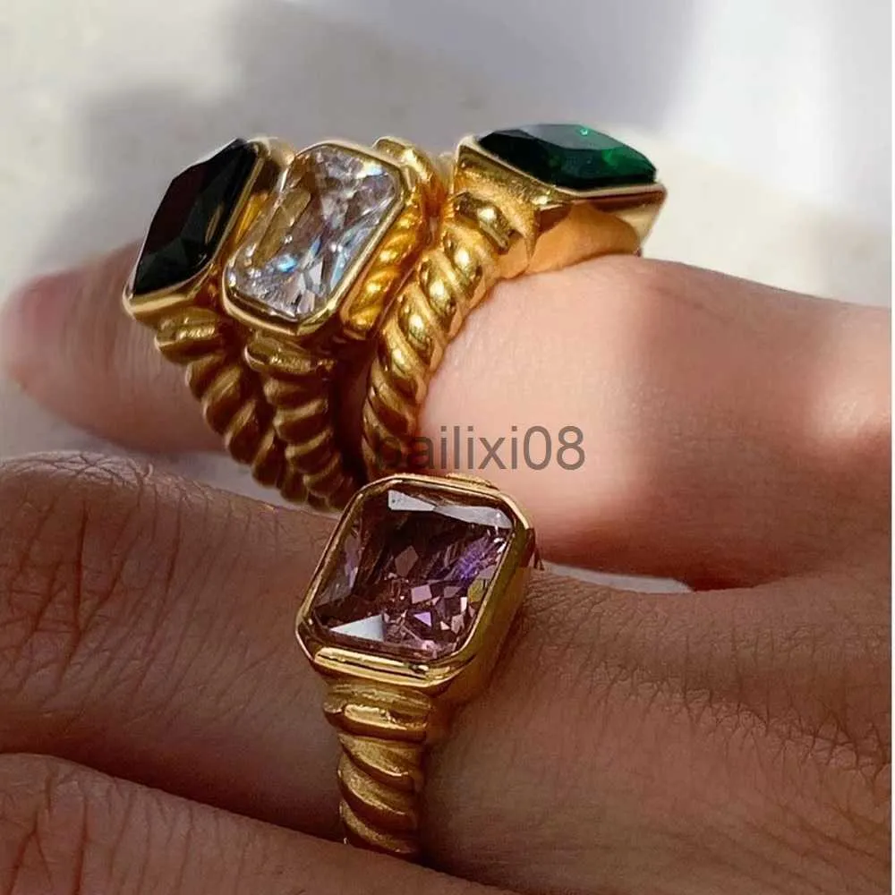 Anelli a fascia Anelli in acciaio inossidabile 316L placcato PVD oro 18 carati Finger Chunky Wedding statement Jewelry Shell Anello zircone perla d'acqua dolce J230719