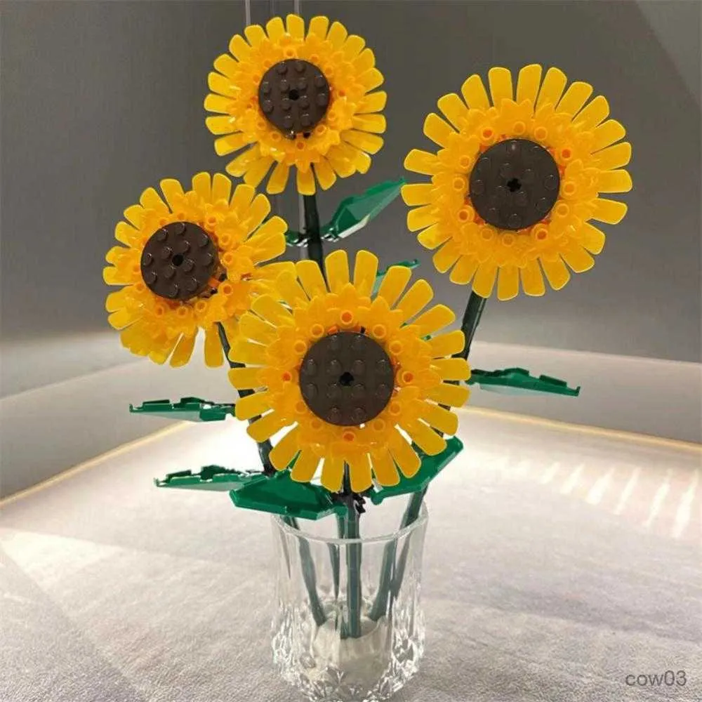 Block 3D Romantic Set Building Blocks Architectural Model Toy Bouquet Rose Flower Sunflower Assembly Set Girl Toy Children Gift R230720