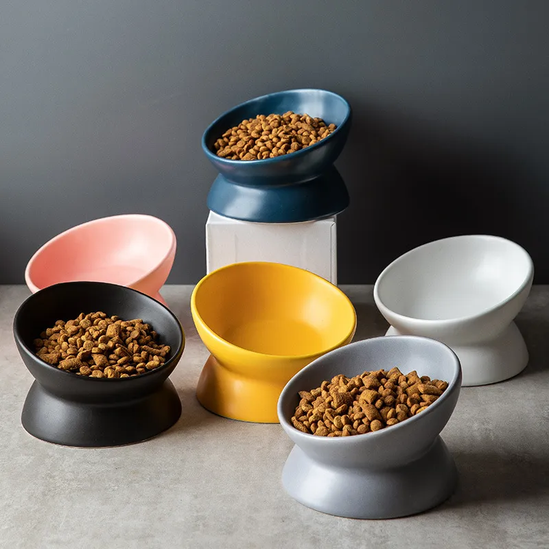 Hond Bowls Feeders Huisdier Keramiek Bowl Nordic Style Cat Food Feeding Gerechten Puppy Dog Neck Guard High Foot Bowls Cats Eating Supplies 230719