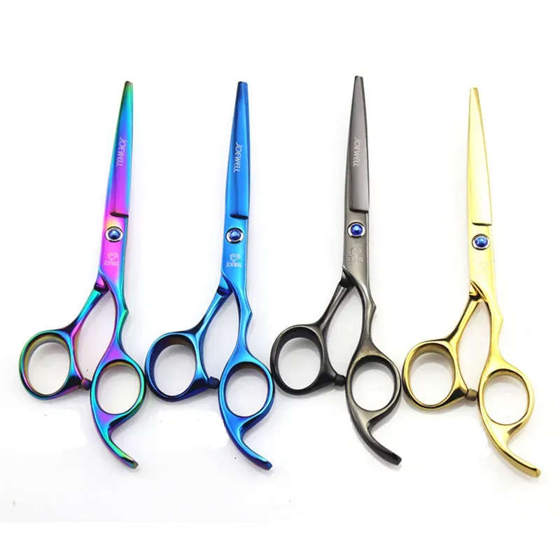 JOEWELL 5.5 inch /6.0'' 6CR golden hair cutting /thinning scissors 62HRC hardness with gemstone screw on handle