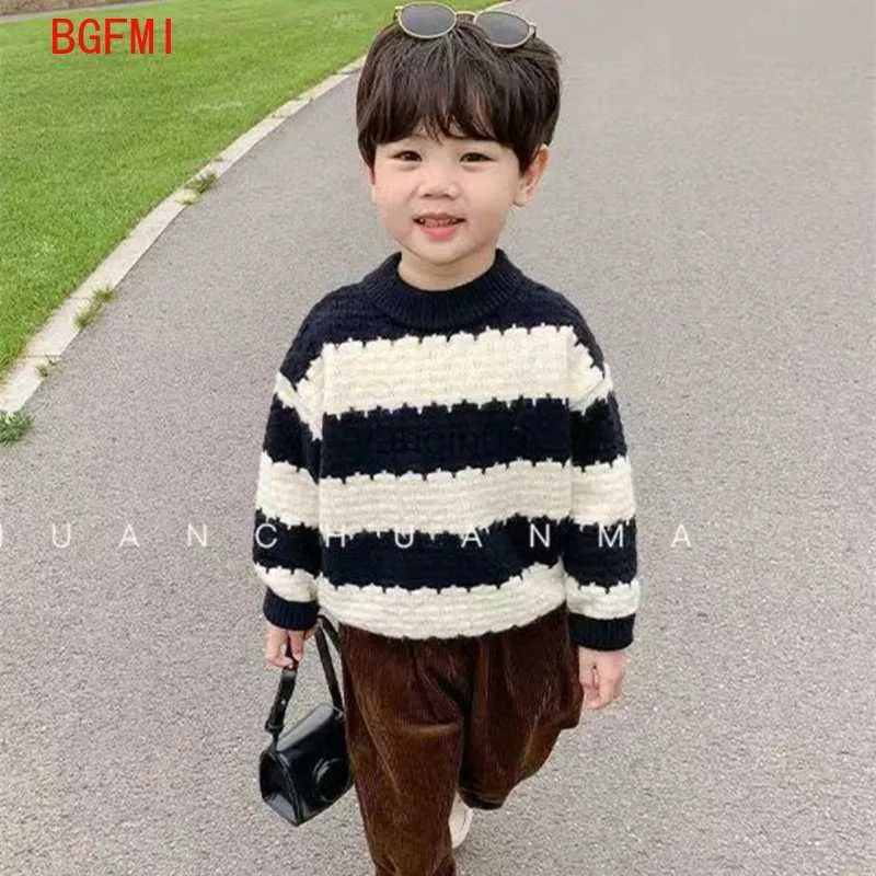 Pullover 1-9Y Kleinkind Kinder Jungen Hübsche Pullover Tops Jungen Streifen Winter Pullover Kinder Gestrickte Pullover Warme Oberbekleidung Baby Pullover HKD230719