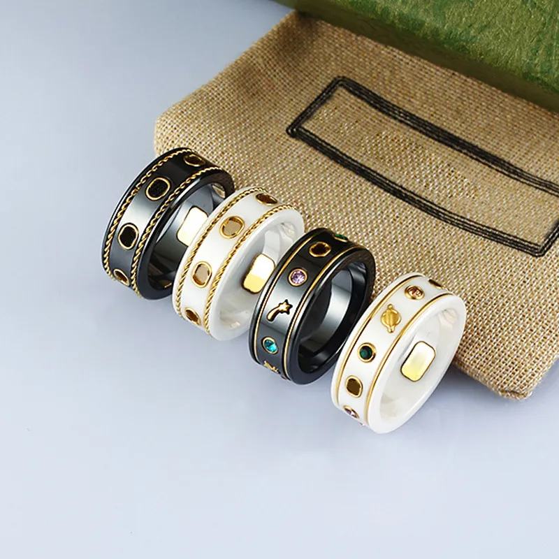 luksusowy pierścień ceramiczne pierścienie z chipem biżuteria modowa 18k złota srebrna platowana czarna biała pierścień projektant biżuteria dla kobiet mężczyzn impreza Prezent Najwyższej jakości