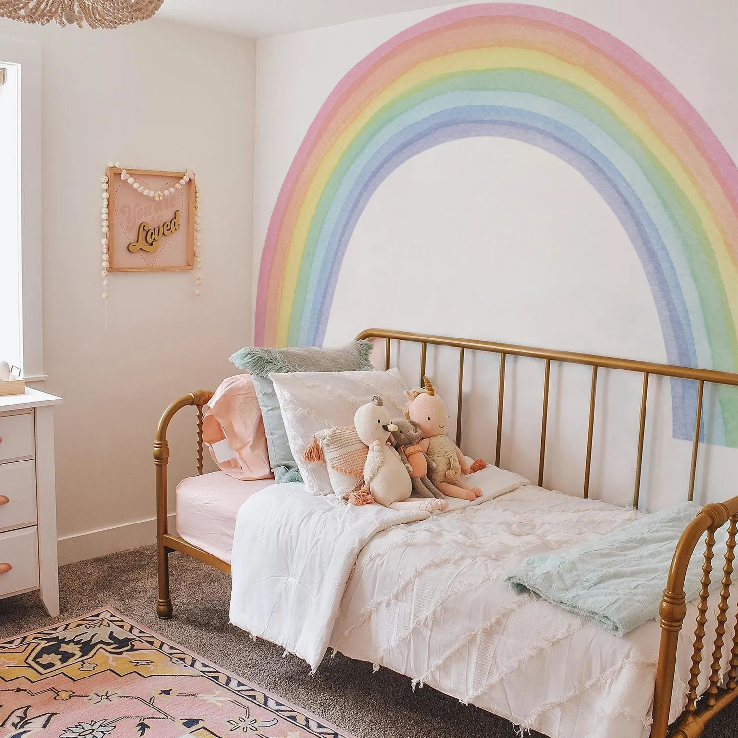 Wall Stickers Large Watercolor Rainbow Wall Stickers For Kids Rooms Giant Child Wall Rainbow Stickers Pastel Boho Rainbow Wall Sticker 230718