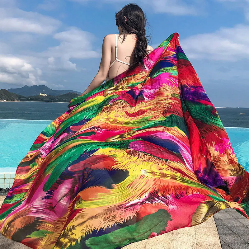 Sarongs Tamanho Grande 140X180cm Saias de Praia Estampadas em Sarja Vestido de Praia Grande Biquíni Banho Fato de Banho Encobrir Cachecol Sarong Wrap 230718