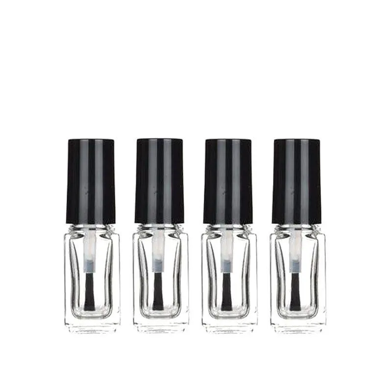 Garrafas de esmalte vazias de 4 ml Garrafas transparentes de esmalte em formato quadrado com tampa de pincel para cosméticos DIY Cdlnd