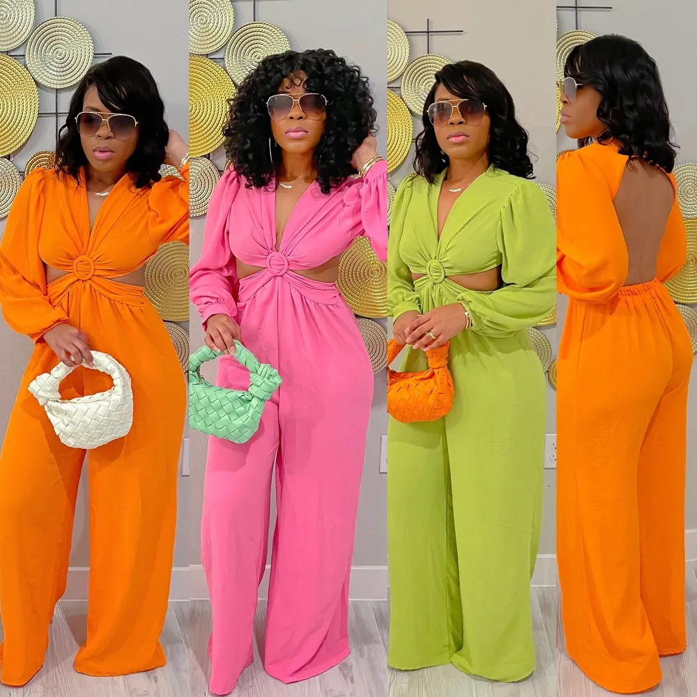 Save Big on Bulk Womens Overall Jumpsuits Women's Jumpsuits Rompers 2024:  Backless Pleated V Neck Long Solid Color Jumpsuit Overalls Best Deals on 