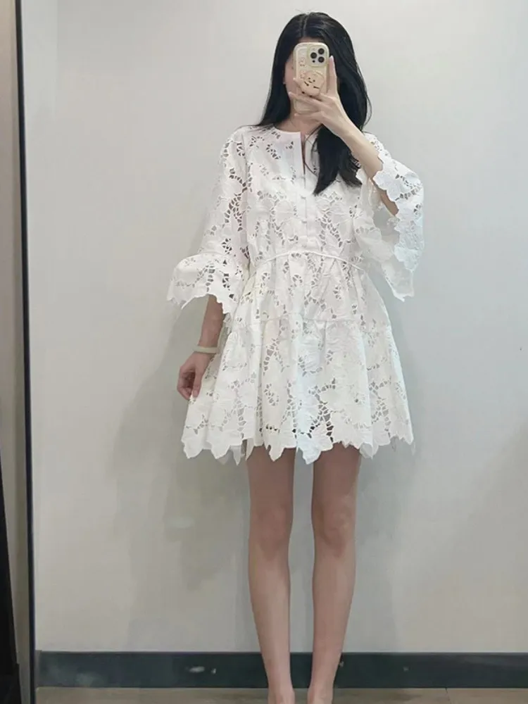 chinese dress ladies Delicate Days Eyelet Lace Cotton Mini Dress (White) · NanaMacs