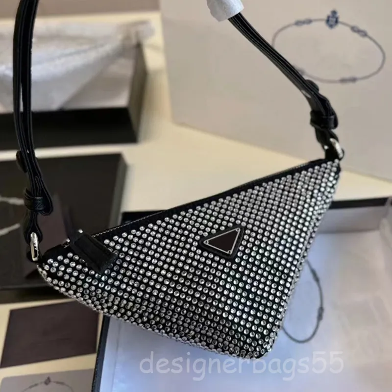 Frau Einkaufstasche Designer Mini Handtaschen Luxus Kristalldreieck Geldbörse Mode hochwertige neue Diamond Classic Totes Seiden- und Satin -Bling -Bling -Taschen