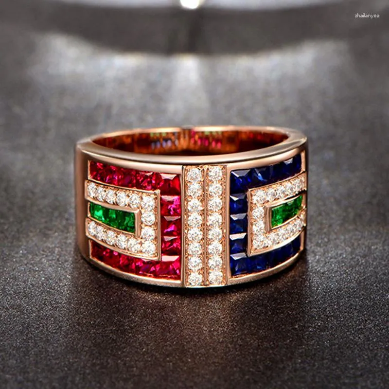 Cluster Ringen Drop Luxe Sieraden Hoge Kwaliteit Rose Gold Fill Kleurrijke Zirconia Party Engagement Band Ring Voor Vrouwen Gift