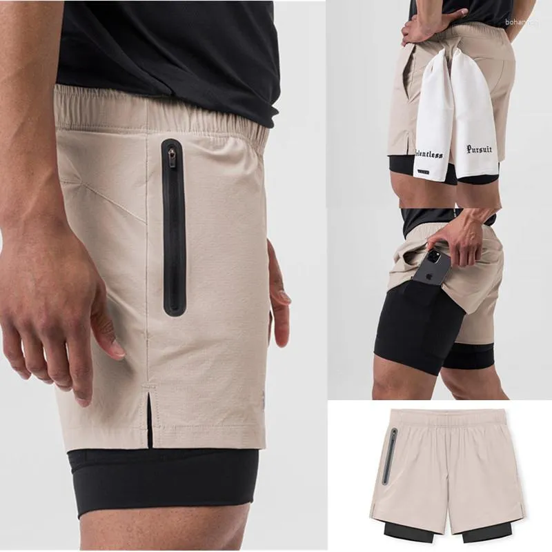 Pantaloncini da uomo Uomo Fitness Bodybuilding Palestre Allenamento Maschile Traspirante 2 in 1 Doppio ponte Asciugatura rapida Abbigliamento sportivo Jogger Summer Beach