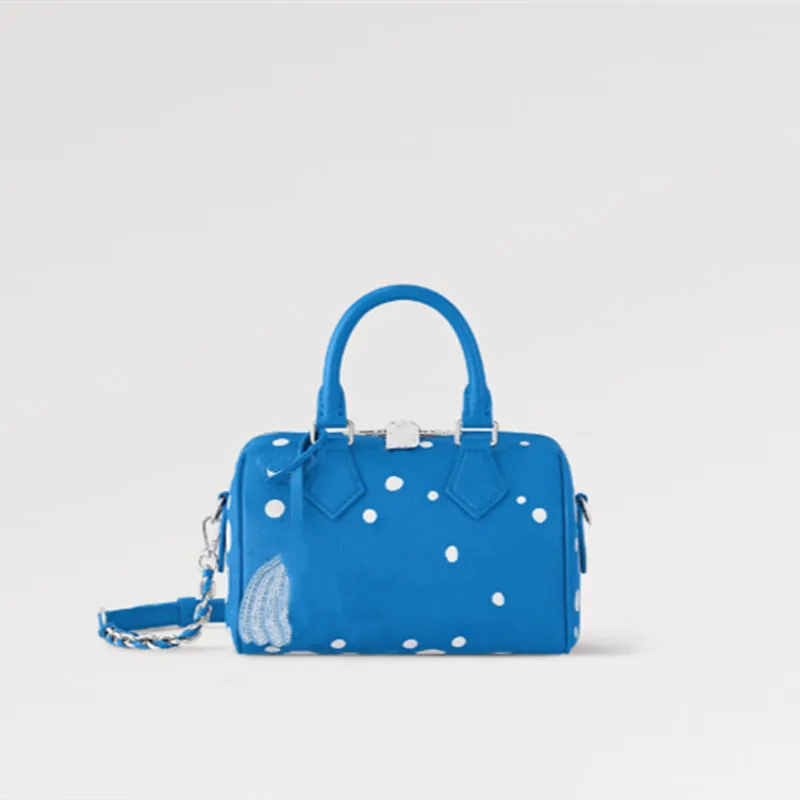 Ny explosion Hot Women's Bags Handväska ljusblå M46425 Snabbvita prickar Infinity Emboss Grained Bag Bandou liere överdådig 20B EP Cowhide Radiant Printed Paklock