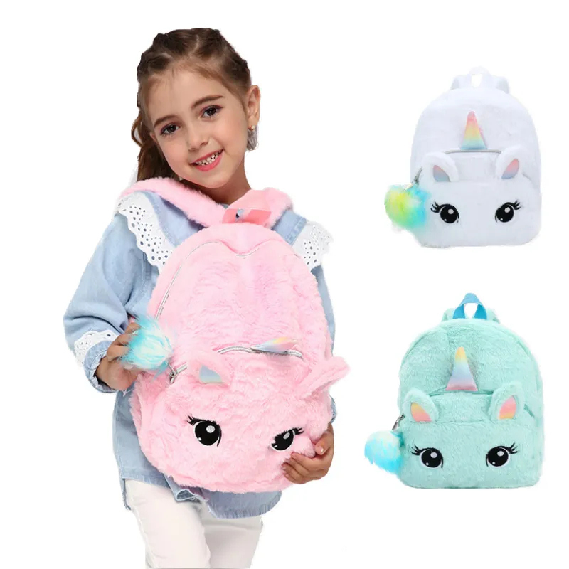 School Bags Cartoon Unicorn Children School Bag Cute Girl Soft Plush Backpack Children Student Kindergarten Mini SchoolBag For Girls 230718